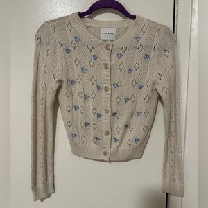 Pink Rose Floral Patterned Sweater Cardigan - S